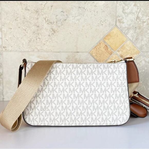 Michael Kors White/Tan Jet Set Logo Crossbody Bag Case for Apple AirPods Pro - Picture 5 of 13